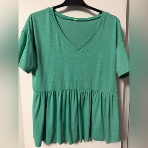 Green V-Neck Women's Peplum Top